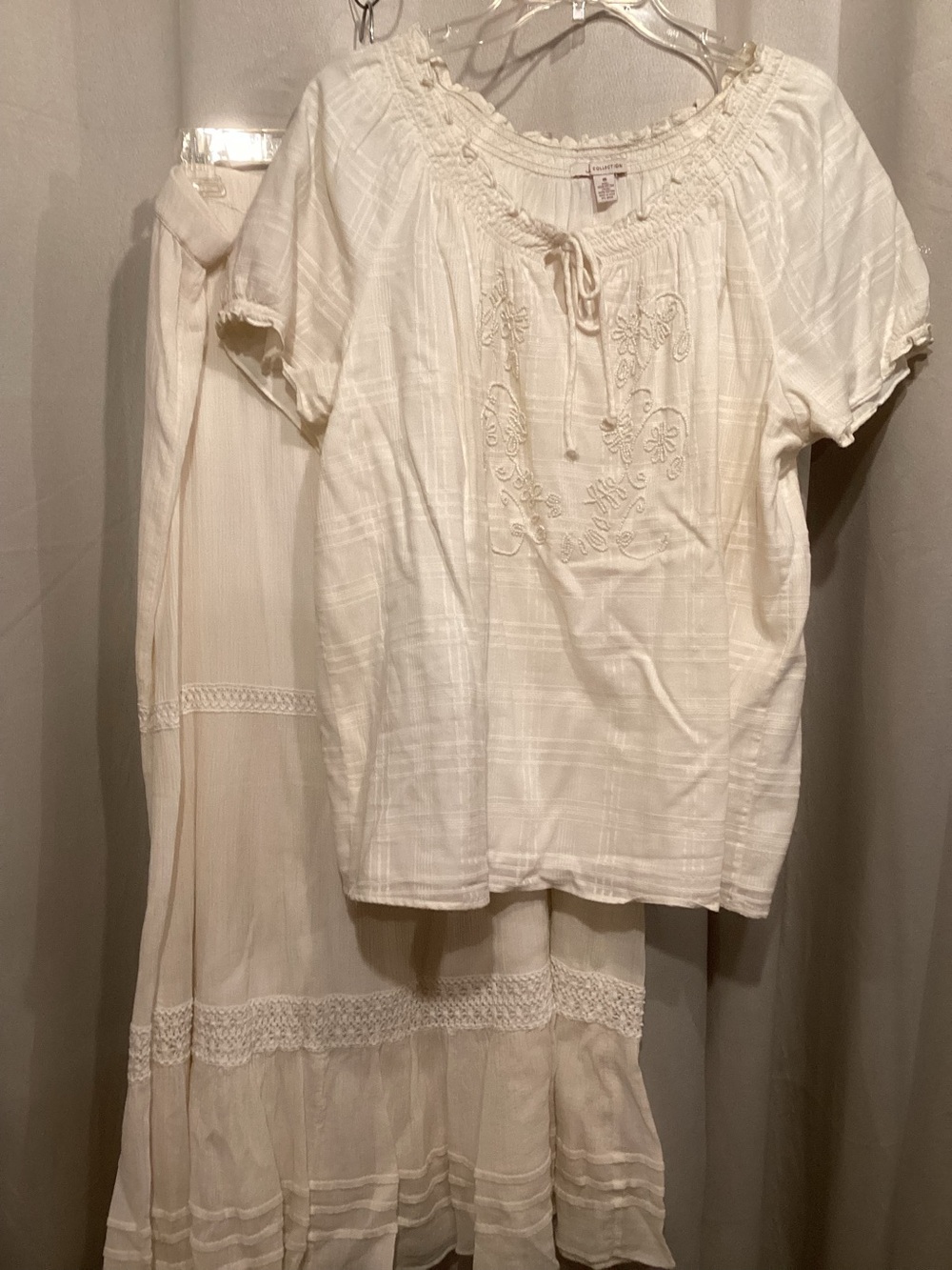 JM Collection Cream Boho Peasant Top and Skirt Set